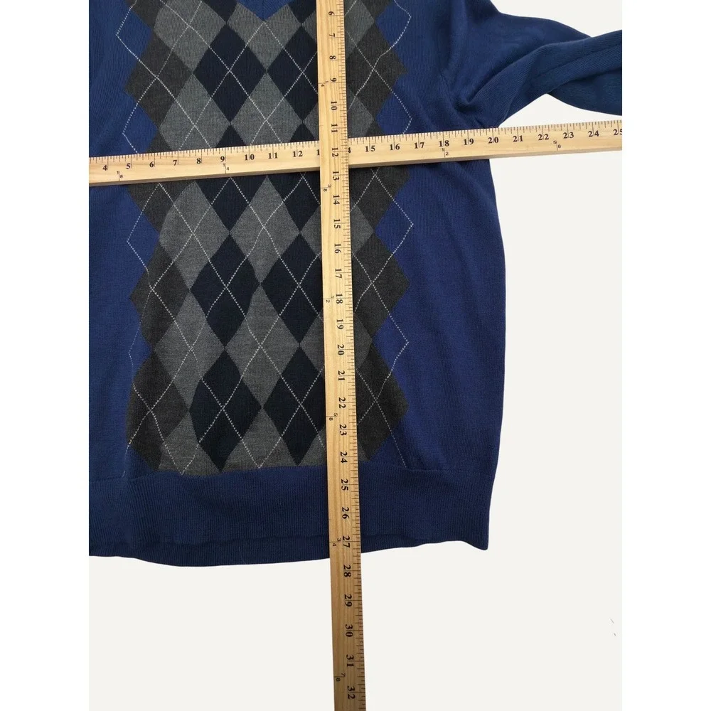 Banana Republic Mens 100% Merino Wool Sweater Argyle V-Neck M Collegiate Classic